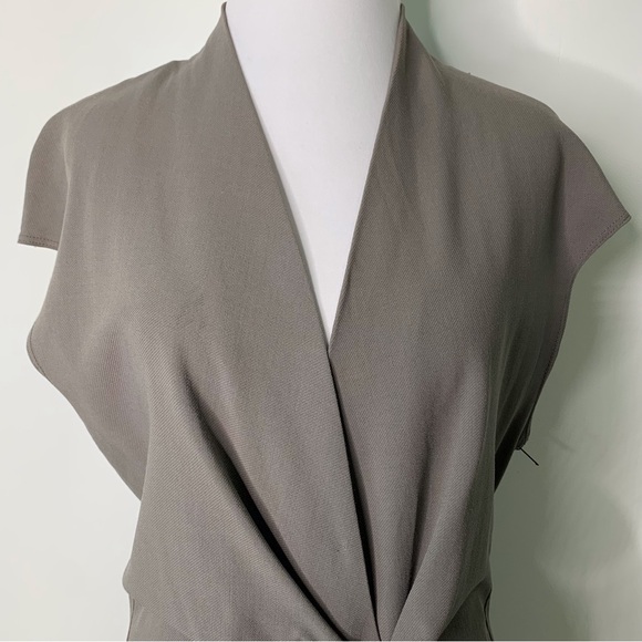Helmut Lang Women's Grey V-Neck Wrap Sheath Wool Sleeveless Dress Size 10 - Picture 2 of 13